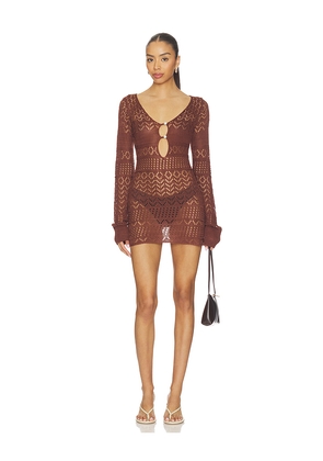 SNDYS Shani Crochet Mini Dress in Brown. Size S. Also in XXS, XS, M, L, XL, XXL.