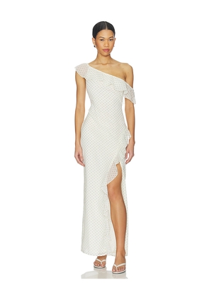 SNDYS Reyen Frill Maxi Dress in Cream. Size S. Also in XXS, XS, M, L, XL, XXL.