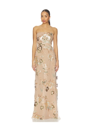 SAU LEE Pippa Maxi Dress in Taupe. Size 00. Also in 0, 2, 8, 10, 4, 6, 12.