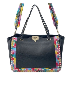 Valentino Garavani Pre-Owned 2000-2017 Medium Grainy Calfskin Embroidered Rockstud Trapeze satchel - Black