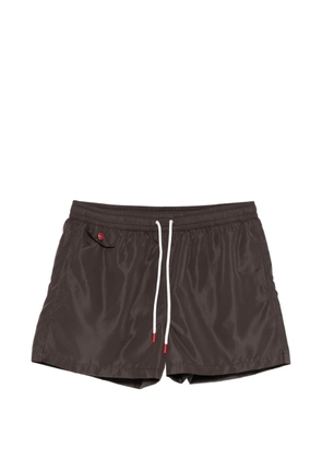 Kiton drawstring flap-pocket swim shorts - Brown