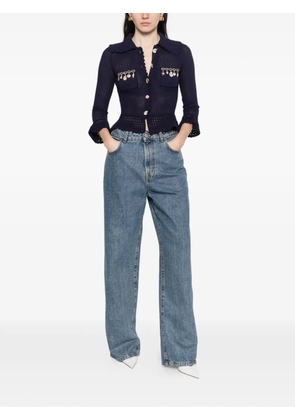 Self-Portrait charm-detail scalloped-trim cardigan - Blue