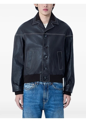 Wales Bonner ribbed trims notched leather jacket - Brown