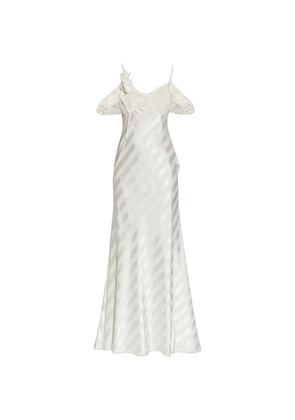 Self-Portrait lace-detail striped maxi dress - White