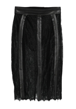 Elisabetta Franchi leather-trimmed lace midi skirt - Black