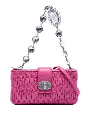 Miu Miu Pre-Owned 2021-2025 Matelasse Nappa Crystal Chain satchel - Pink