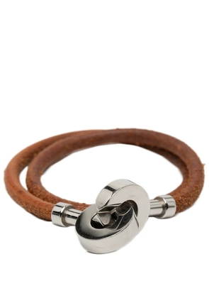 Hermès Pre-Owned 20th Century Palladium Plated and Leather Lancelot Double Tour Bracelet costume bracelet - Brown
