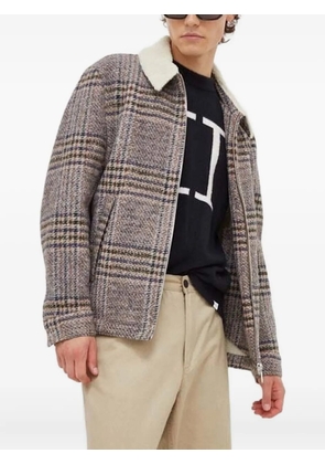 Drykorn faux shearling-collar checked jacket - Brown