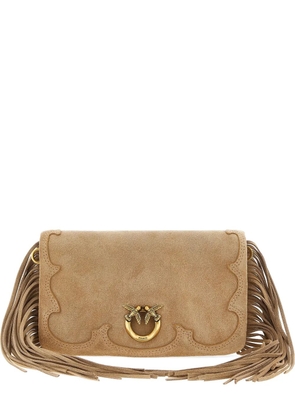 PINKO Love Click Soft Horizontal lamb suede mini clutch bag - Brown