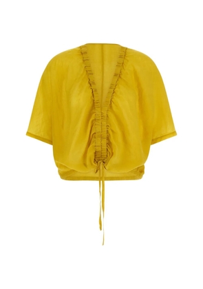 Nude gathered V-neck blouse - Yellow