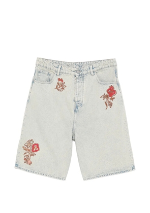Drôle De Monsieur floral-embroidered denim shorts - Blue