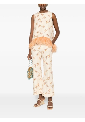 La DoubleJ La Scala floral-print fringed top - Neutrals