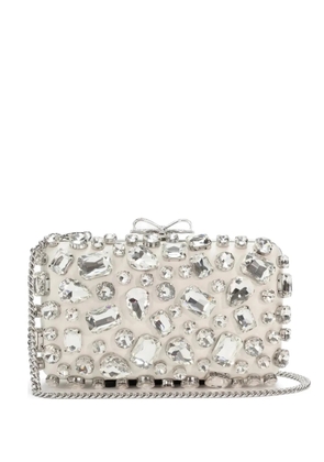 Self-Portrait SELF-PORTRAIT CREAM SATIN CRYSTAL CLUTCH - Neutrals
