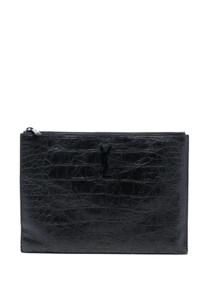 Saint Laurent Pre-Owned 2017 Croc Embossed Leather Monogram Document Holder clutch bag - Black