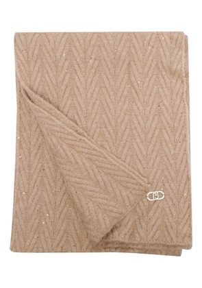 LIU JO logo-plaque chevron scarf - Neutrals