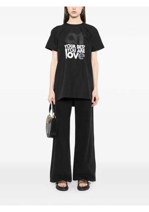 sacai text-print pleated T-shirt - Black