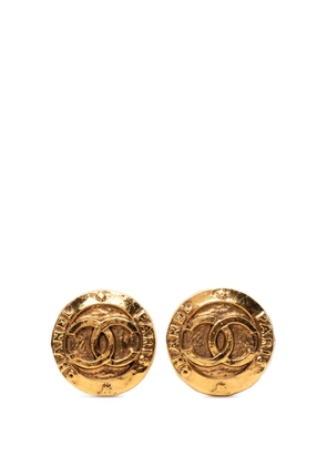 CHANEL Pre-Owned 1980-1990 CC Gold Plated Logo Round Clip On Earrings costume earrings