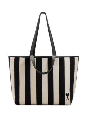 AMI Paris large Ami De Coeur striped tote bag - Black