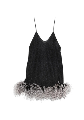 Oséree feather-trim V-neck mini dress - Black
