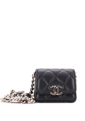 CHANEL Pre-Owned Coco Enamel Strap Flap with Chain Quilted Caviar Mini clutch bag - Black