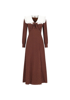 Alessandra Rich polka-dot ruffled silk dress - Brown