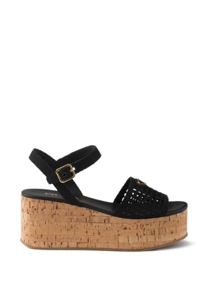 Prada crochet logo-engraved platform sandals - Black