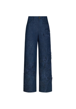 Oscar de la Renta flower-detail denim jeans - Blue