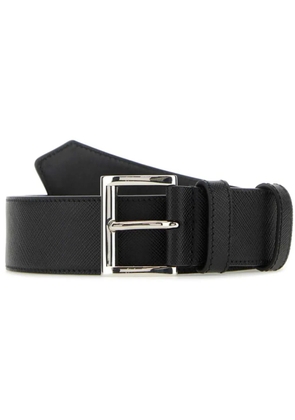 Prada PRADA CO TRIANGLE LOGO BELT BLK textured leather - Black