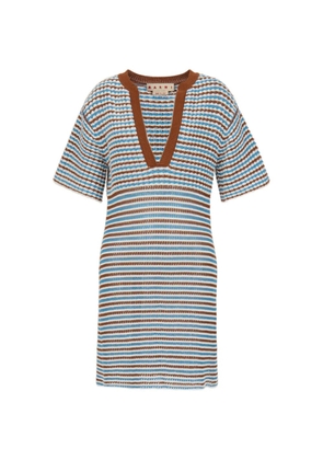Marni striped crocheted A-line dress - Blue
