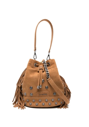 La Carrie fringed studded bucket bag - Neutrals