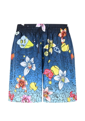 Casablanca Collage D'Icones Graphiques printed silk shorts - Blue