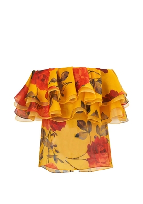 Carolina Herrera rose-print Organza ruffle top - Yellow