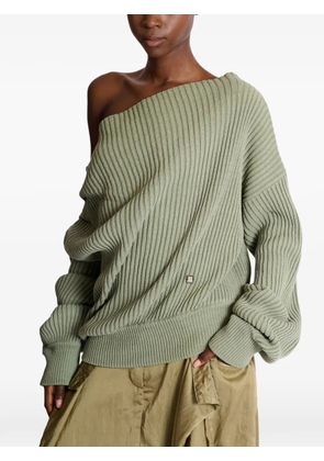 Balmain asymmetric-neck ribbed-knit sweater - Green