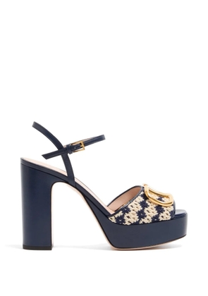 Valentino Garavani VLogo Signature platform sandals in crochet fabric 115mm - Blue