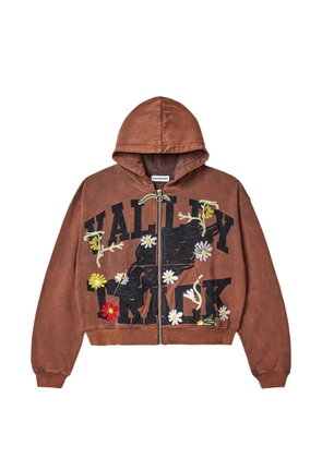 Vale Harmony Garden appliqué zip hoodie - Brown