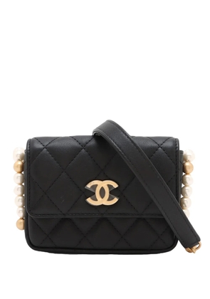 CHANEL Pre-Owned 2021 CC Lambskin About Pearls Card Holder On Chain crossbody bag - Black