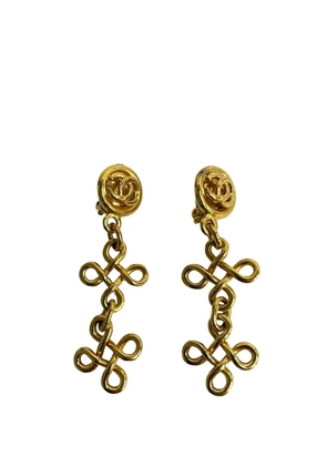 CHANEL Pre-Owned 1993 CC Gold Plated Dangle Clip On Earrings costume earrings