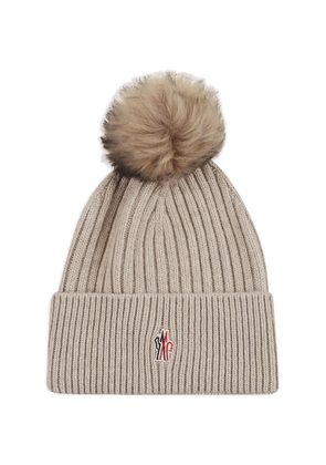 Moncler Grenoble pompom logo-patch beanie hat - Neutrals