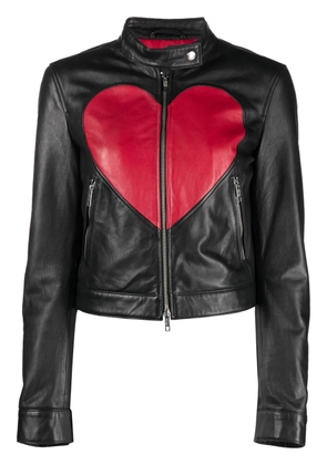 Moschino heart-print leather jacket - Black