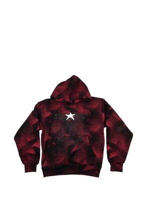 SP5DER plaid-pattern star-detail hoodie - Red