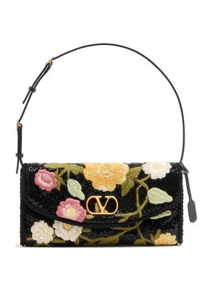 Valentino Garavani Valentino Garavani DeVain Small Embroidered Shoulder Bag - Black