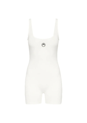 Marine Serre logo ribbed jersey catsuit - White