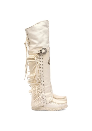EL VAQUERO Coleen fringed buckle-strap boots - White