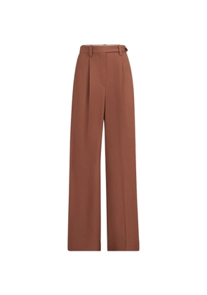 Brunello Cucinelli Viscose and linen fluid twill wide trousers with monili - Brown