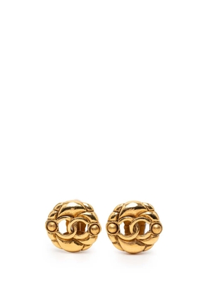 CHANEL Pre-Owned 1980-1990 Gold Plated CC Round Clip On Earrings costume earrings