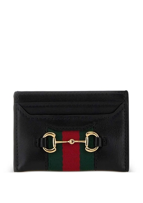 Gucci horsebit striped leather card holder - Black
