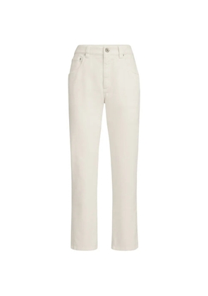 Brunello Cucinelli Dyed denim five-pocket straight trousers with shiny bartack - Neutrals