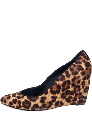 Brian Atwood 90mm leopard-print pony-hair wedge pumps - Brown