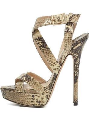 Jimmy Choo Pre-Owned 155mm python-embossed leather sandals - Neutrals