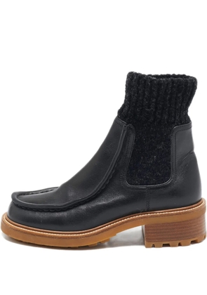 Chloé Pre-Owned leather knit chelsea boots - Black